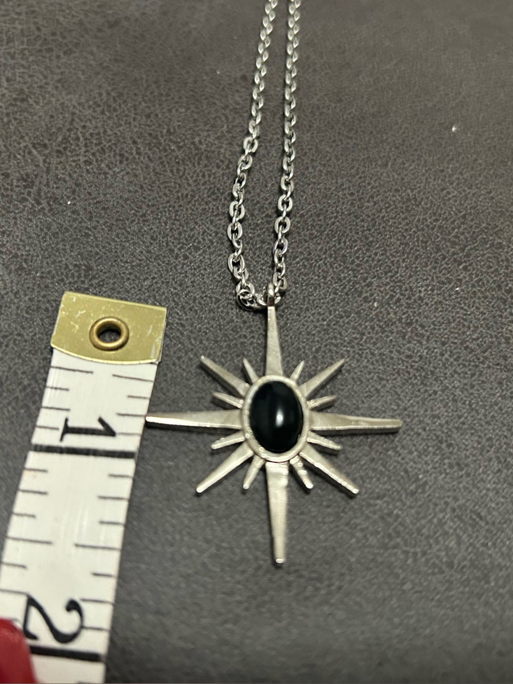 Silver Black Sunburst Pendant Necklace